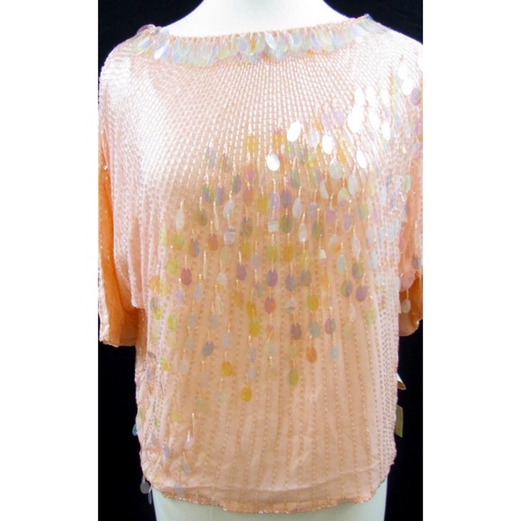 Oleg Cassini Iridescent Sequin Butterfly Blouse - Picture 2 of 6